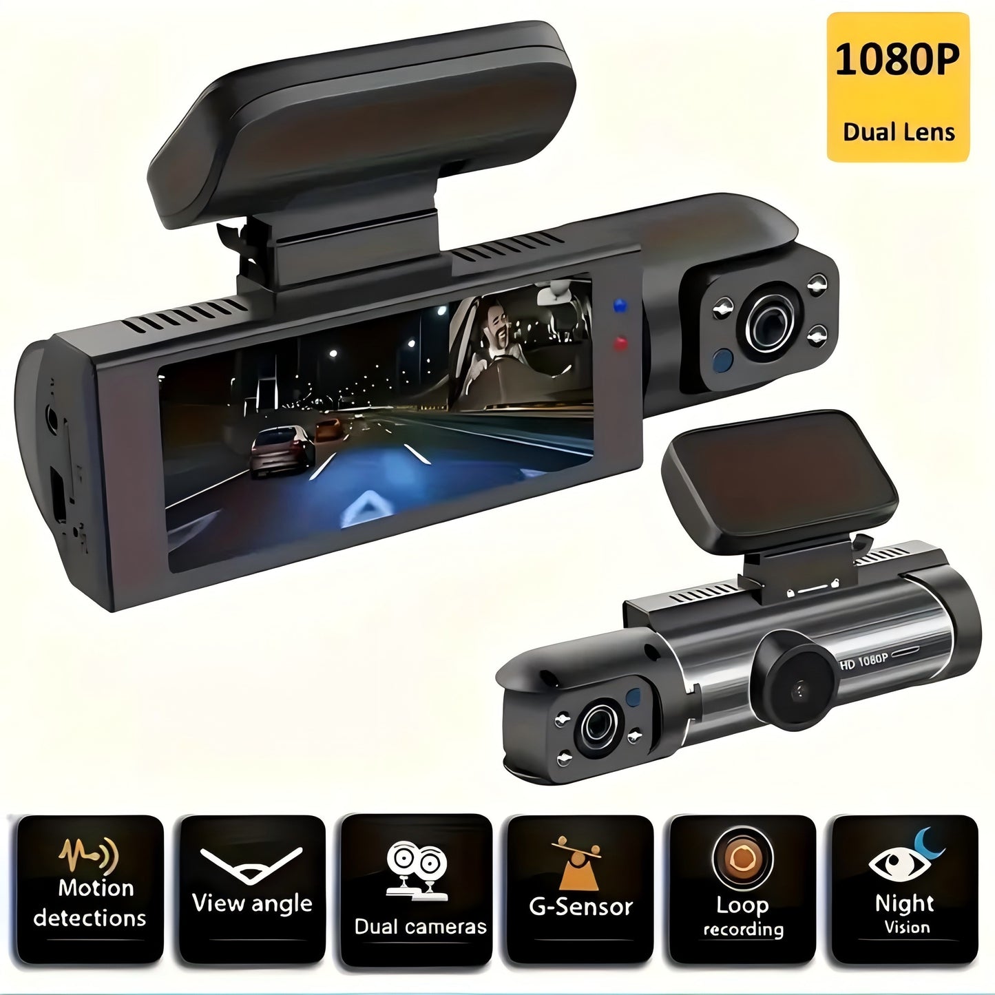 1080P Dual-Camera Car DVR with 8.03cm IPS Screen