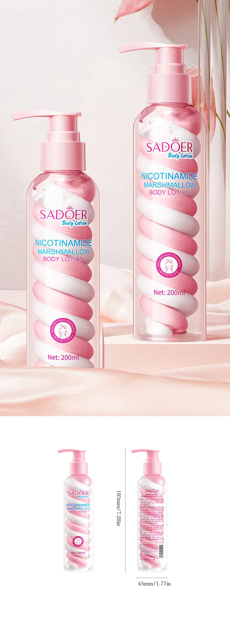 SADOER Niacinamide Marshmallow Body Lotion Whitening Moisturizing Hydrating Flexible and Fresh