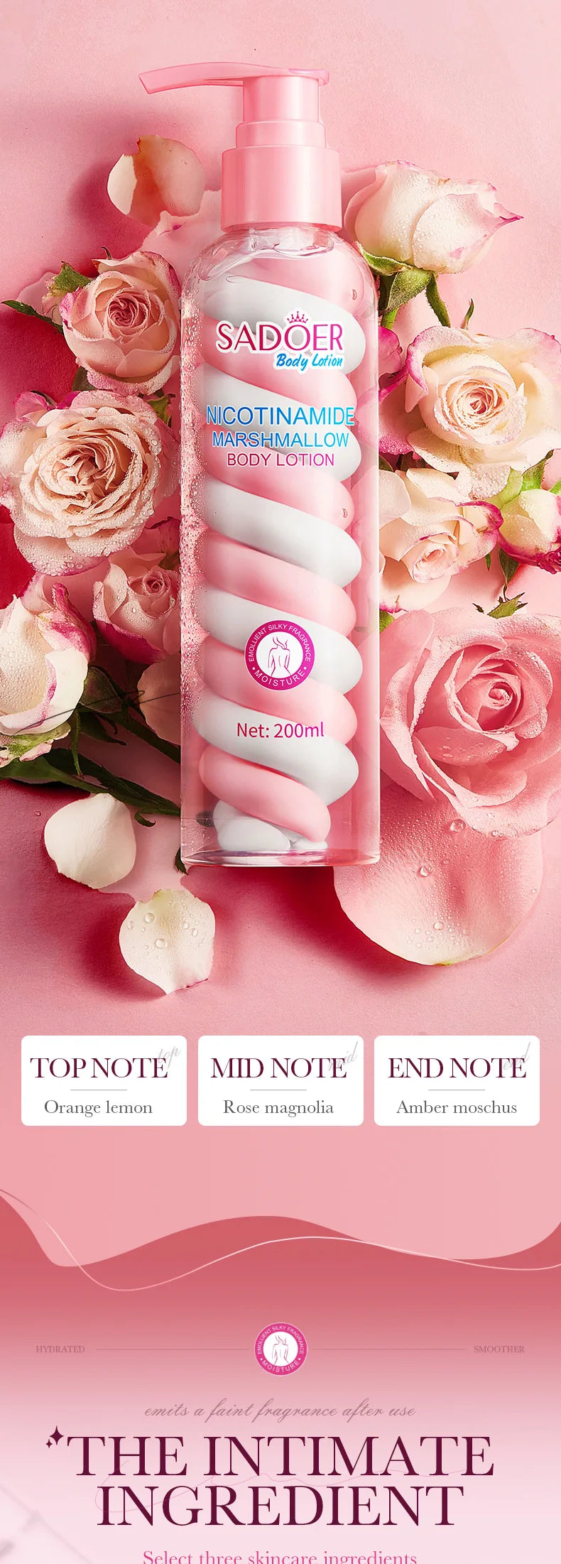 SADOER Niacinamide Marshmallow Body Lotion Whitening Moisturizing Hydrating Flexible and Fresh