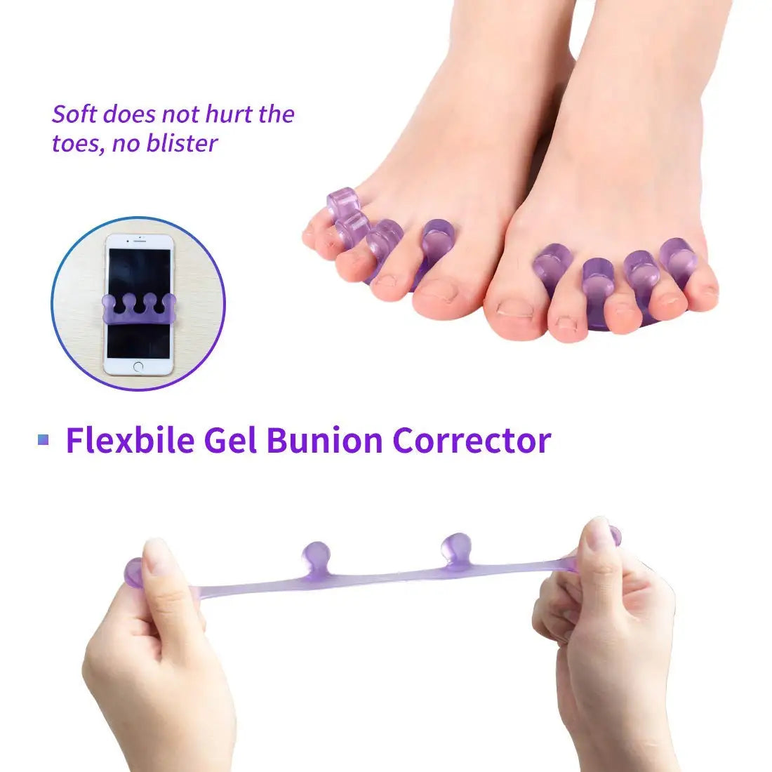 2pcs (1pair)Soft Silicone Finger Toe Separator Soft-Silicon 5 Colors Flexible Finger Toe Spacers for Nail Polish Pedicure Tools