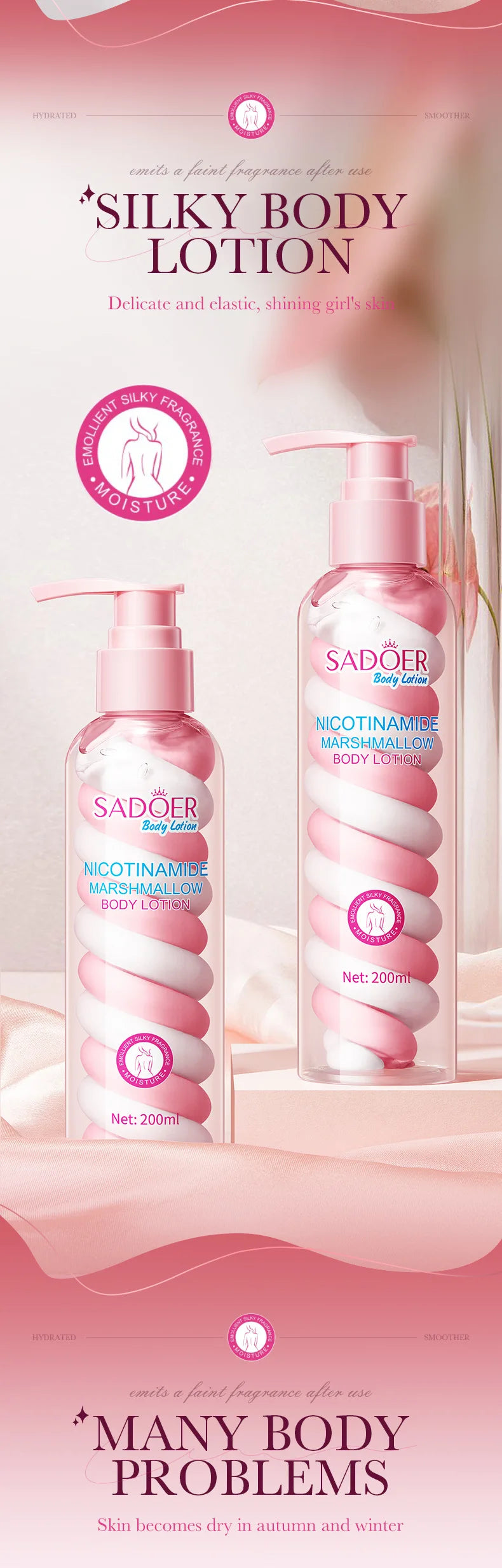 SADOER Niacinamide Marshmallow Body Lotion Whitening Moisturizing Hydrating Flexible and Fresh