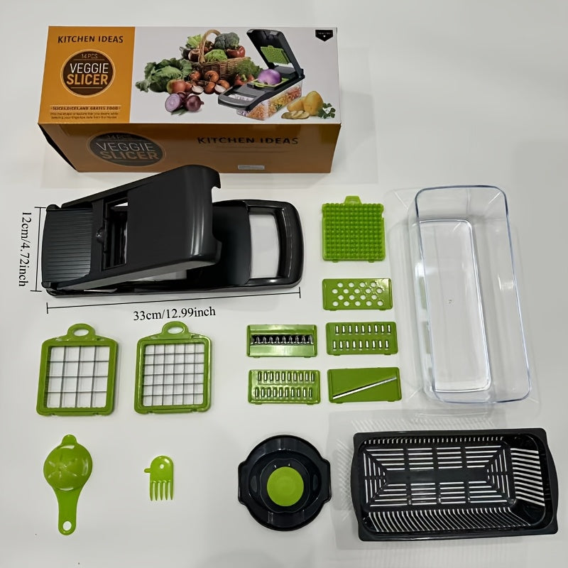 14-in-1 Multifunctional Vegetable Chopper and Slicer with 3 Bells