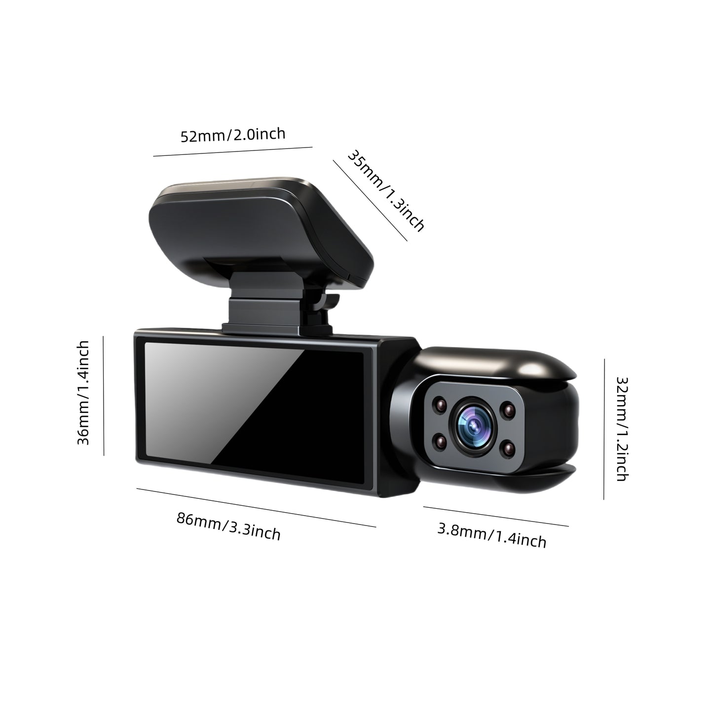 1080P Dual-Camera Car DVR with 8.03cm IPS Screen