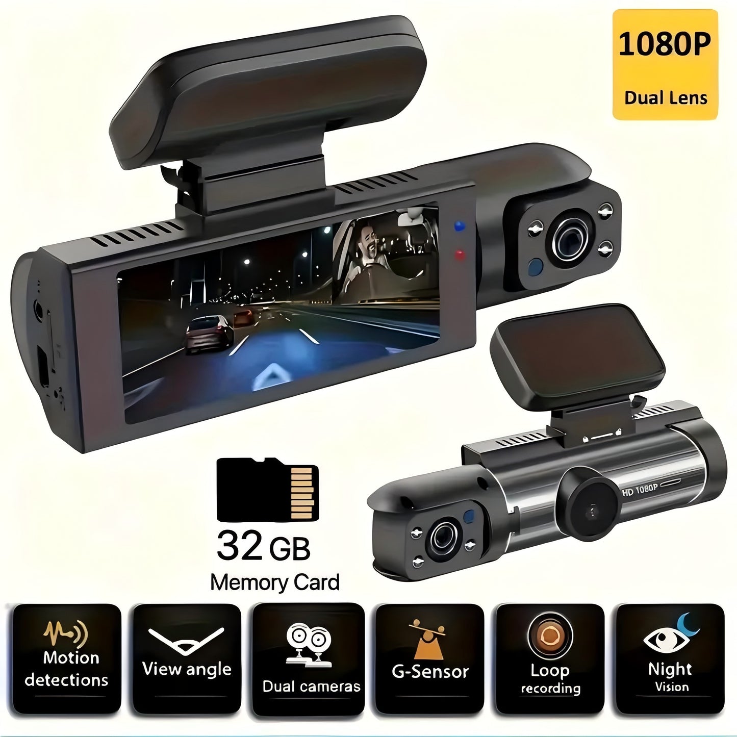 1080P Dual-Camera Car DVR with 8.03cm IPS Screen